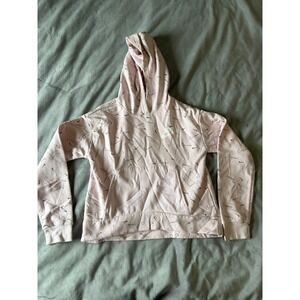 Nike Womens XL Pink All Over Swoosh Print Fleece Hoodie Sweatshirt